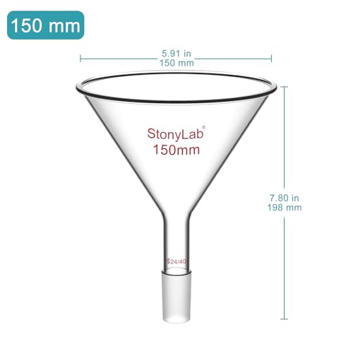 stonylab Glas-Kurzschaft-Pulvertrichter mit 150 mm Außendurchmesser und 24/40 Innenschliff, Nur für Chemische Laborzwecke