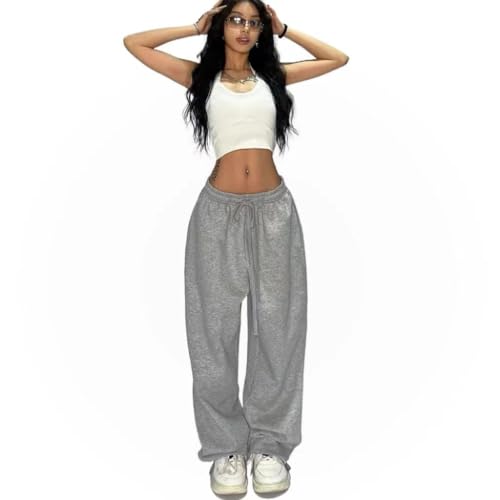 MANGMAO Wide Leg Sweatpants Women Baggy Pants Y2k Straight Leg Sweatpants with Pockets Low Rise Y2k Pants (Gray,M,Medium)