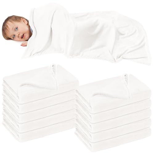 YFNVH 10 Pcs Nursery Cot Blanket Toddler Daycare Blanket Bulk 100 x 150 cm Preschool Warm Nap Blankets for Kids Cozy Soft Flannel Throw for Girls Boys Classroom Rest, White