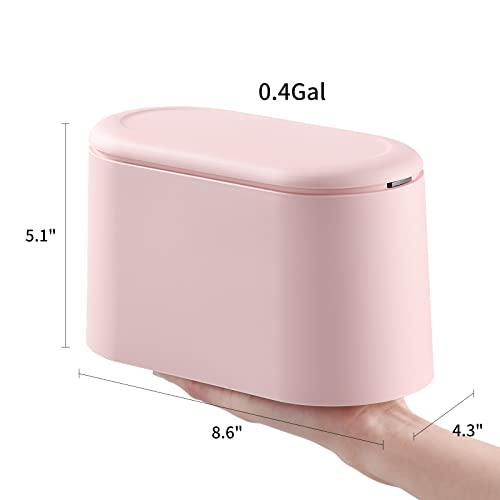 Image of SUBEKYU 0.5 Gal Mini Countertop Trash Can with Lid for Desktop, Small Garbage Can for Office, Tiny Wastebasket,Pink