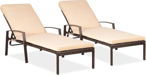 Image of UF Outdoor Poolside Lounger with Adjustable Backrest Sun Chaise Recliner for Terrace Garden Poolside for Relaxation Durable and Stylish- Set of 2 (Cream & Brown)