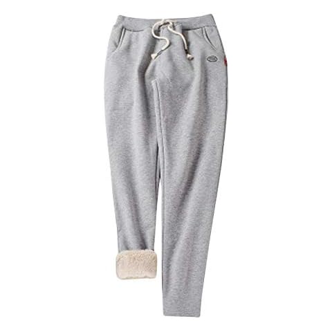 ZGZZ7 Women's Winter Warm Comfy Straight Exercise Athletic Sweatpants Thermal Fleece Pants (Light Grey, Large) Cover