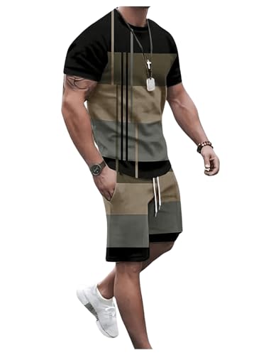 GORGLITTER Men's 2 Piece Outfits Short Sets Short Sleeve T Shirt and Track Shorts Set - Main Image