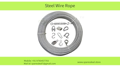 Image of Stainless Steel Cable Wire Rope for Hoisting, (20 Mtrs Length with 4 Uclamp 4 Thimble, 8 MM Diameter)