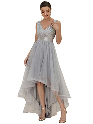 Ever-Pretty Women's Cocktail Dress Double V-Neck Sleeveless Empire Waist Sequin High Low Tulle Formal Dress 0147A