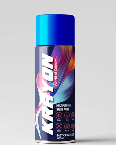 Image of BANNA Krayon Blue Acrylic Spray Paint 400 ml | Quick Dry Rust-Resistant Multi Surface Aerosol Spray Paint for Metal, Wood, Plastic, Glass, Furniture & DIY Projects