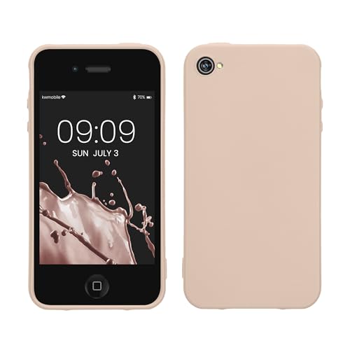kwmobile Funda para Apple iPhone 4 / 4S Carcasa   Ultrafina de TPU y Silicona con Bordes elevados anticaídas   Beige Rosa Claro