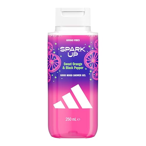 adidas Vibes Spark Up Gel douche, 250 ml, lot de 1, notes d’orange sucrée et de poivre noir, parfum unisexe