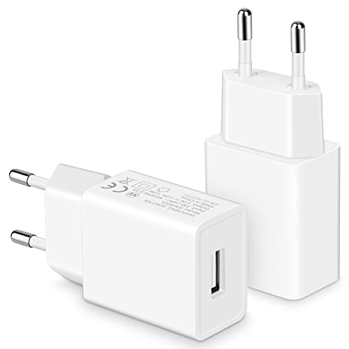 MatauMahi Cargador USB 5V1A (Blanco, Pack de 2), Enchufe de 5W, Adaptador para Teléfonos Móviles, Tabletas, Powerbanks, Auriculares Bluetooth, Smartbands y Otros Dispositivos Con Interfaz USB