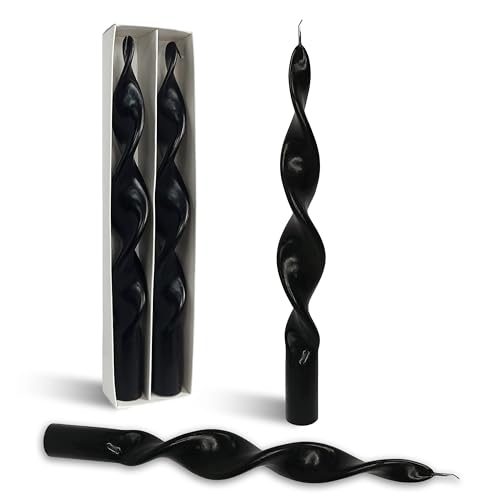 Image of Smokeless Black Spiral Taper Candle Handmade Unscented Taper Candlesticks 10 Inch Long Twisted Candles for Candlelight Dinner Holidays Wedding Home Decor