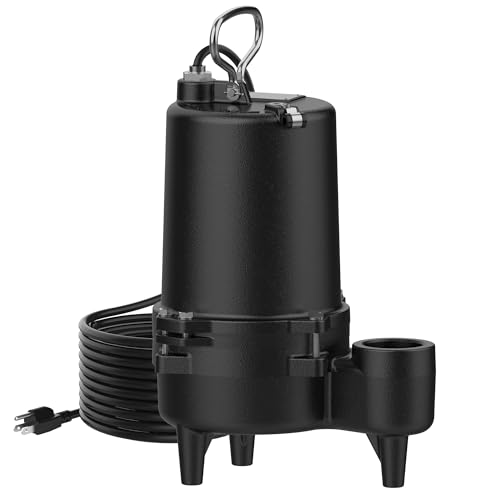 BOMGIE 1/2 HP Sewage/Effluent Pump, 6900 GPH Submersible Basement Sewer Pump, Cast Iron, 2'' NPT for Sewage Basin, 115V