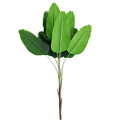 Aisamco Spray de Hojas Tropicales Artificiales Strelitzia Reginae Grande 9 Hojas Hoja de Palma Tropical Artificial Bush en Verde 82cm Tall Bird Paradise Leaves