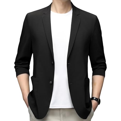 Men's Summer Casual Blazer Lightweight Slim Two Button Sport Coat Solid Color Lapel Daily Suit Jacket