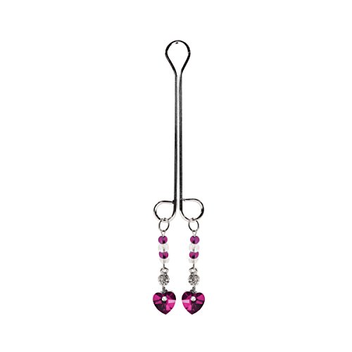 Clit Clamp - Dbl Loop W/Heart Charm & Fuchsia Pink Beads