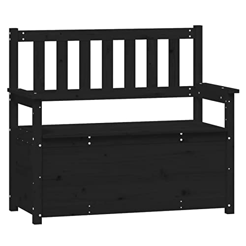 Homgoday Black Bench 112.5 x 51.5 x 96.5 cm in Solid Pine Wood, Garden Bench, Heavy Duty Balcony Bench for Balcony, Terrace & Garden - Image 3