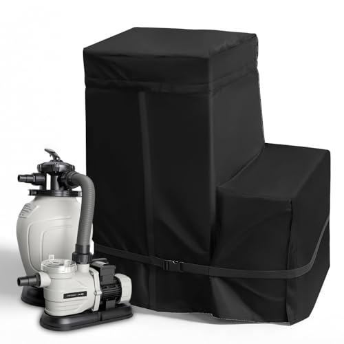 Poolpumpe Abdeckung 600D Oxford Pumpenhäuschen für Poolpumpe mit Aufbewahrungstasche und Verstellbare Träger Abdeckung für Poolpumpe Wasserdicht Whirlpool Pumpenabdeckung für Mehrere Marken(C)