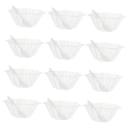 ROMISBABA 使い捨てアイスクリームカップ 透明デザートボウル 食品対応 一用サンデーホルダー スプーン付き パーティー用氷菓子容器