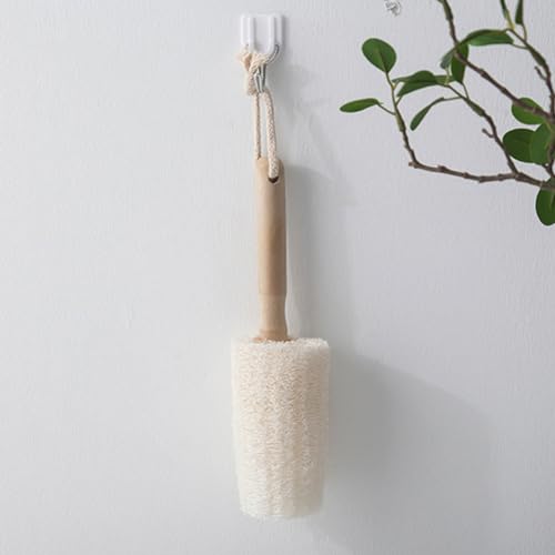 Image of 2Pcs 8.46 Inches Loofah Cup Brush with Wooden Handle Home Kitchen Bottle Cup Bowl Pot Cleaning Brush Scrubber for Water Bottles, Glasswares, Mugs, Dishes