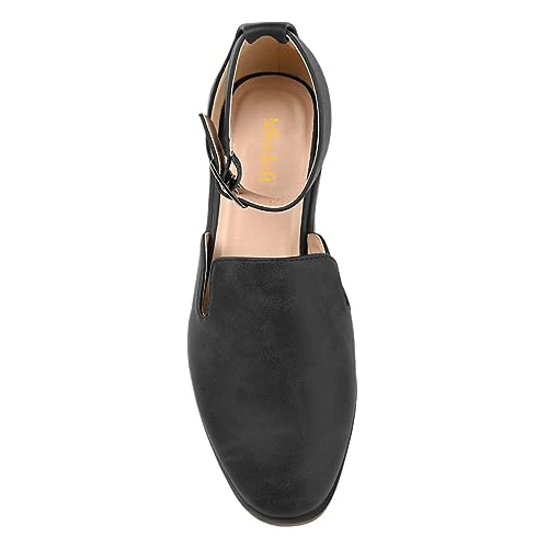 miss left Women's Ankle Strap Roma Sandal Closed Round Toe D'Orsay Flats Cork Stacked Low Heel Casual Travel Daily Wear Shoes Size 4-16 US3