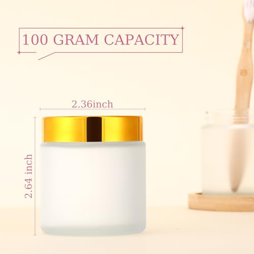 Geiserailie 30 Pcs 3.5oz Glass Jars with Plastic Wood Grain Lids Leakproof Airtight Empty Cosmetic Jars Sample Containers for Storing Lotions Powder Ointments Candle Making(Gold)2