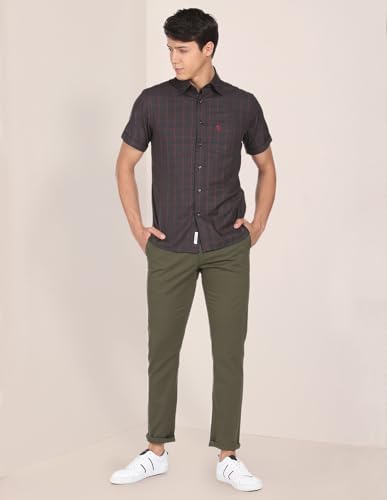 Image of U.S. Polo ASSN. Men's Regular Solid Textured Austin Trim Fit Mid Rise Casual Trousers