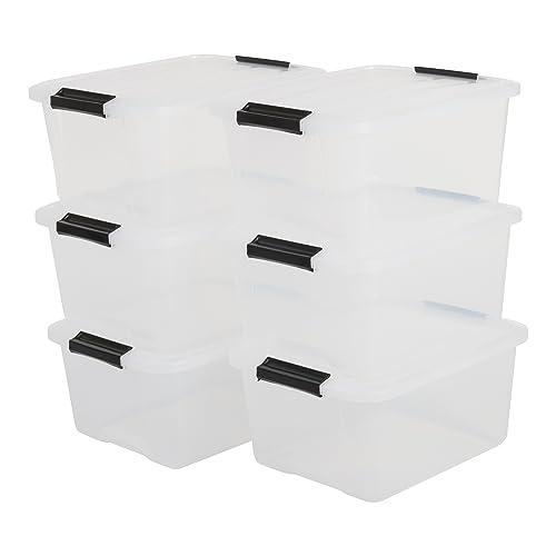 Iris Ohyama Plastic Storage Boxes with Lids, 15L, Set of 6, Clear, Latching Buckles with Handles, Stackable, Nesting, Strong & Durable, For Closet, Garage, Home, Office, Organising Tote Bins, TB-15 Iris Ohyama Plastic Storage Boxes with Lids, 15L, Set of 6, Clear, Latching Buckles with Handles, Stackable, Nesting, Strong & Durable, For Closet, Garage, Home, Office, Organising Tote Bins, TB-15