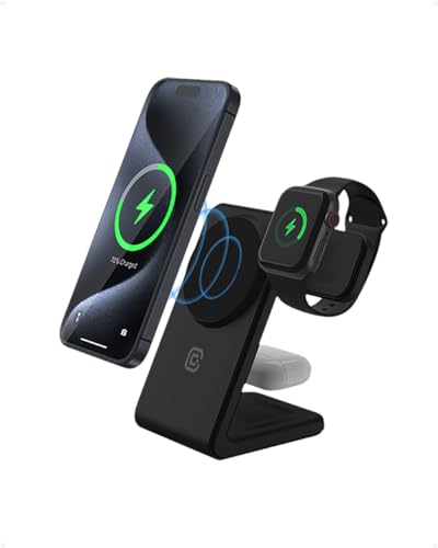 Crong MagSpot Station de Chargement sans Fil 3 en 1 avec MagSafe pour iPhone, Apple Watch et AirPods Noir