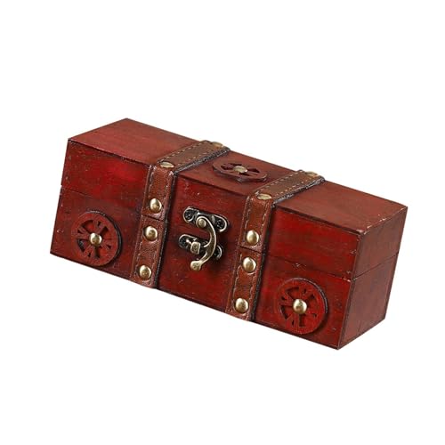 Pocoiau Baúl de almacenamiento decorativo vintage de madera con tapa y secciones divididas para accesorios, joyero de madera con divisores
