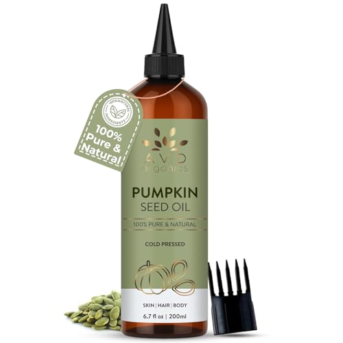 Image of AVD ORGANICS Pumpkin Seed Oil For Hair 200ml, 100% Pure | Cold-Pressed Pumpkin Seed Oil For Hair, Beard, Face, Skin & Scalp | Moisturising & Conditioning - 6.7 fl oz