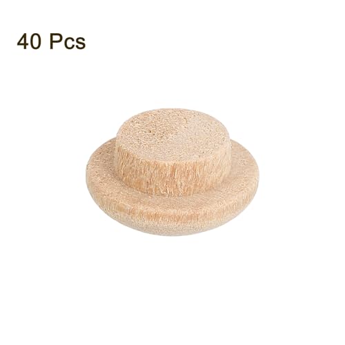 Image of uxcell 40Pcs Wood Button Plugs, 10mm /0.39 inch Hardwood Screw Hole Plug Mushroom Wooden Caps Buttons Wood Plug for Furniture Woodworking Craft Decor (15mm x 10mm)