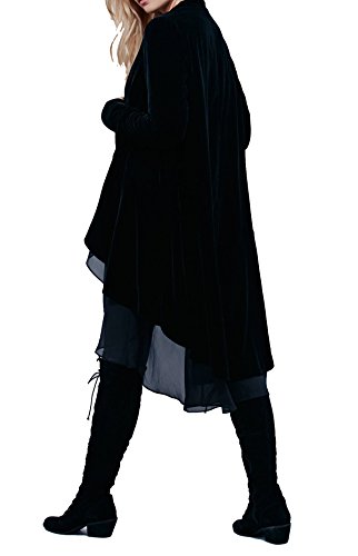 R.Vivimos Womens Ruffled Asymmetric Long Velvet Blazers Coat Casual Jackets2