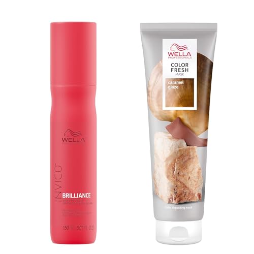 Wella Professionals Color Fresh Mask, Caramel Glaze, Natural Shade, Temporary Color, Damage Free, Color-Depositing Hair Mask With Avocado Oil + Invigo Brilliance Miracle BB Color Protection Spray