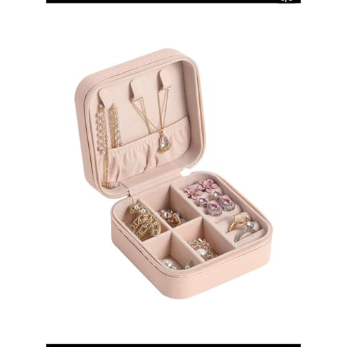 JFTEOPUTN Estuche de joyería de color, organizador de joyas de viaje, exhibición, pequeñas cajas de joyería de cuero, almacenamiento portátil para mujeres, niña