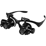 Vilom メガネ型ルーペ 拡大鏡 10倍/15倍/20倍/25倍 多倍率拡大 ledライト付き 携帯用 跳ね上げ式 時計修理 高倍率 宝石鑑定用 集積回路など