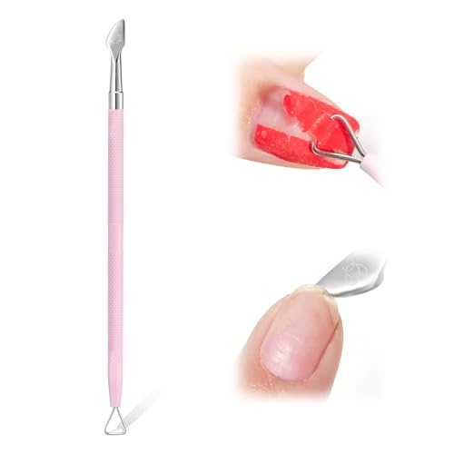 Image of Beetles Gel Nail Remover Tool Dual-end Cuticle Pusher, Triangle End Remove Gel Polish Angled End Clean Crevice Dirt Two in One Tool Dead Skin Nail Scraper Stainless Steel Pink Remover Pusher