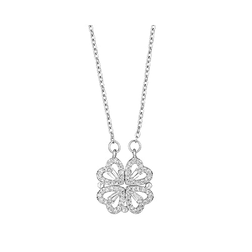 FFWTPY Collier Coeur pour Femme Pendentif Trèfle à Quatre Feuilles Amour Bijoux Plaqué Or Acier Inoxydable d'amour Chaîne pour Saint Valentin Noël Anniversaire Cadeau (Argent)