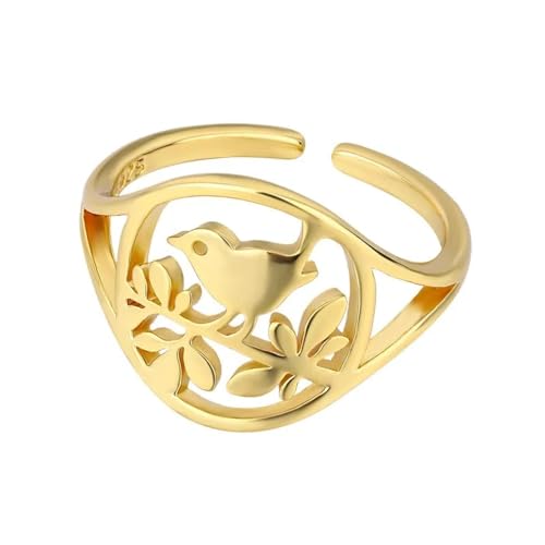 Anneaux branch oiseaux ajustables en argent pour femmes et hommes