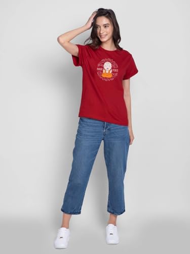 Image of Bewakoof Women's Typography 100% Cotton T-Shirt - Boyfriend Fit, Round Neck, Half Sleeves