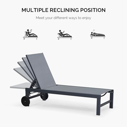 Purple Leaf Outdoor Chaise Lounge With Wheels For Outside 2 Pieces Aluminum Patio Lounge Chair With 5 Adjustable Position For Outdoor thumb #3