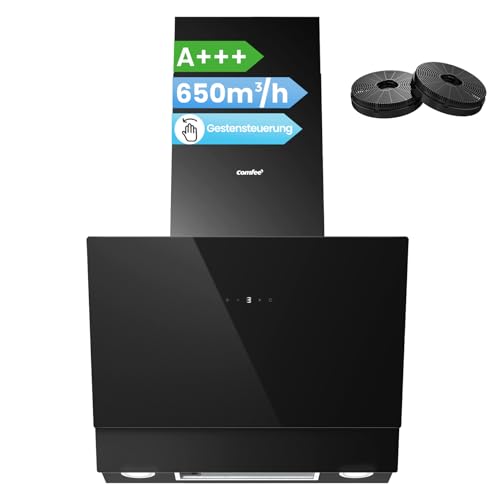 COMFEE' CH60J72ET6A3B A+++ Dunstabzugshaube 60 cm, 650m³/h Luftstrom, Kopffreihaube 60cm Umluft und Abluft, Touchscreen, Gestensteuerung, 4 Geschwindigkeiten, LED, Schwarz COMFEE' CH60J72ET6A3B A+++ Dunstabzugshaube 60 cm, 650m³/h Luftstrom, Kopffreihaube 60cm Umluft und Abluft, Touchscreen, Gestensteuerung, 4 Geschwindigkeiten, LED, Schwarz