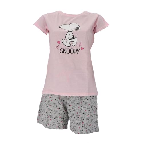 The Peanuts Schlafanzug Damen Snoopy Frauen Pyjama Set Kurzarm Nachthemd Oberteil Hose Sommer Freizeitanzug Gr. M L XL (DE/NL/SE/PL, Alphanumerisch,...