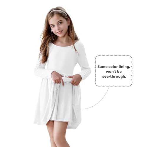 Zando Girls' Long Sleeve A-line Swing Dress - Solid Color High Waist Fall Winter Dress for Girls 4-12 Years2
