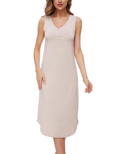 LazyCozy Bamboo-Derived Viscose Nightgowns for Women Sleeveless Night Shirt V-Neck Sleepwear Soft Night Dress