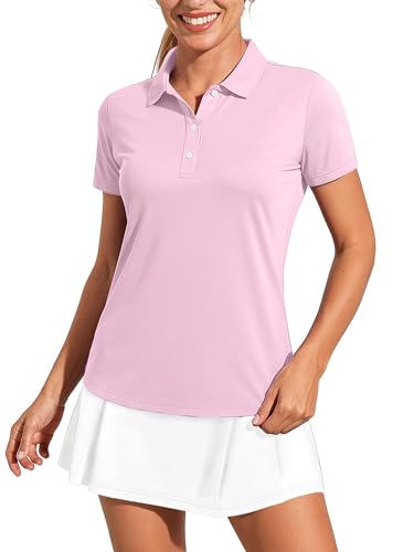 SMENG Women's Golf Polo Shirt 3-Button Quick Dry UPF 50+ Casual Work Short Sleeve Collared Top