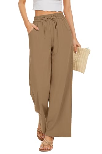 Image of KICZOY Women Flowy Pants Drawstring Waist Wide Leg Palazzo Beach Pants Loose Fit with Pockets