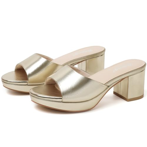 Image of RIBONGZ Block Heels Prom Heeled Sandals for Women Chunky Square Open Toe Strappy High Heels Ankle Strap Wedding Bridal Shoes High Heel Sandals for Party Dress