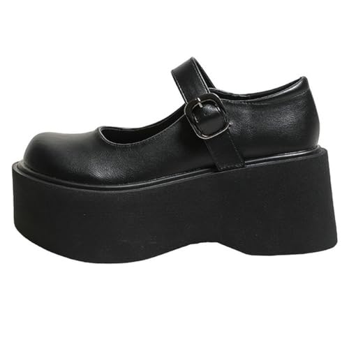 Parisuit Womens Lolita Mary Jane Platform Goth Shoes Wedge Pumps Ankle Strap Round Toe Uniform Dress Shoes2