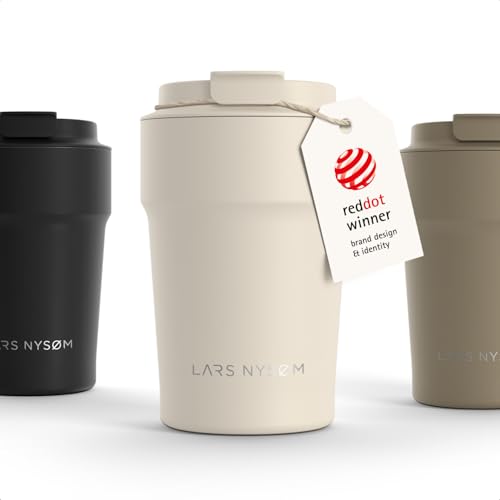 Image of LARS NYSOM Thermo Coffee Mug to go 13oz | Travel Mug 0.38 Liter with Insulation | Silicone grip base | Leak Proof Stainless Steel Tumbler for Coffee and Tea on the Go (Cream Beige, 13oz)