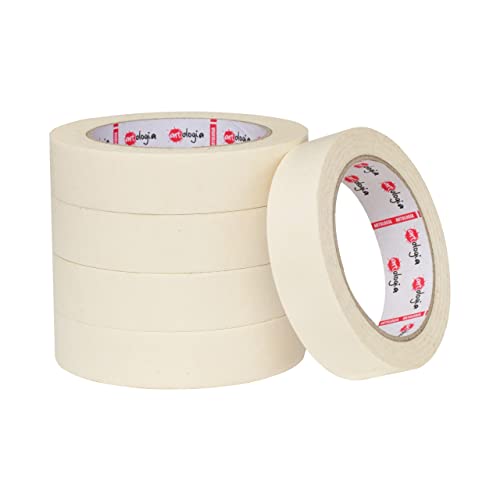 5 Pcs Masking Tape 25mm - Non-Bleeding Wide Masking Tape for Painting Walls - Premium Quality Adhesive Painting Tape for Decorating - Perfect Painter Tape for Artists & DIY Projects