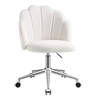 Eufurnibi Vanity Chair for Dressing Table with Wheels, Boucle Chair for Bedroom, Swivel Armchair for Home, Height Adjustable&Easy Assembly, White/Beige